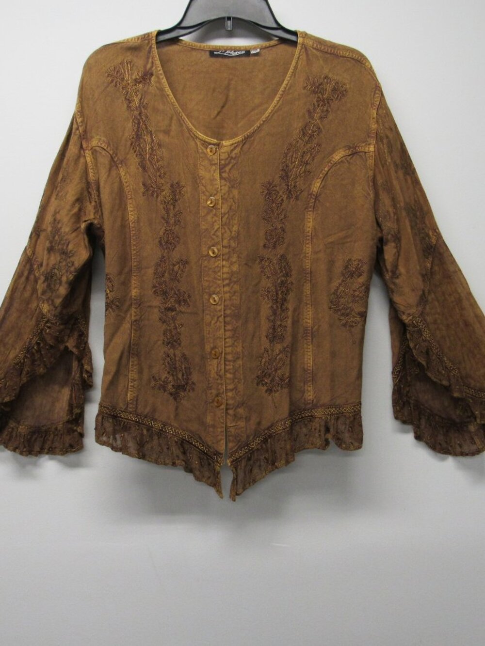 L’Pogee Top Boho Whimsy Split Flare Sleeve Festival India Gold Embroidered